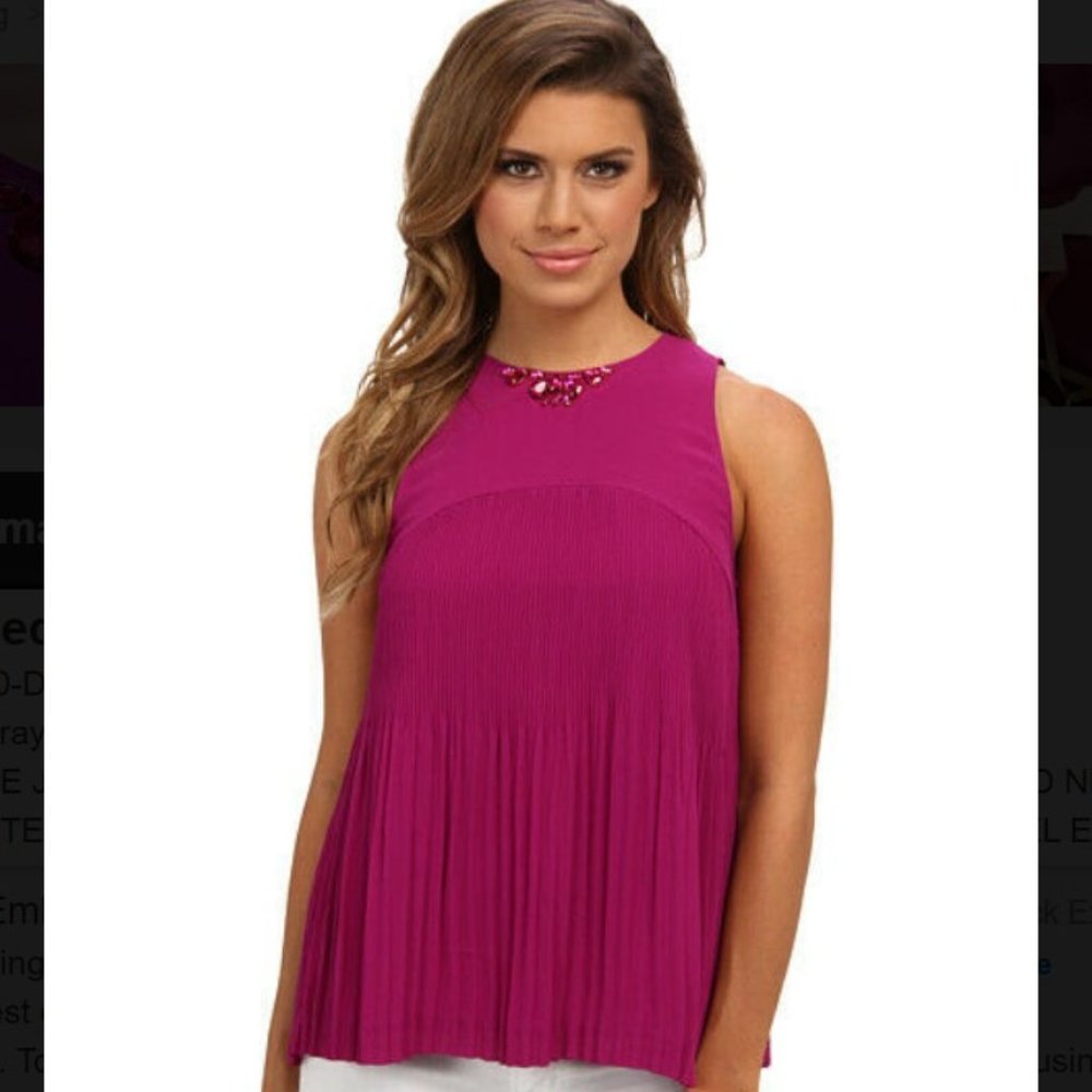 Ted Baker Purple Jewel Neck Pleated Tank Size 10